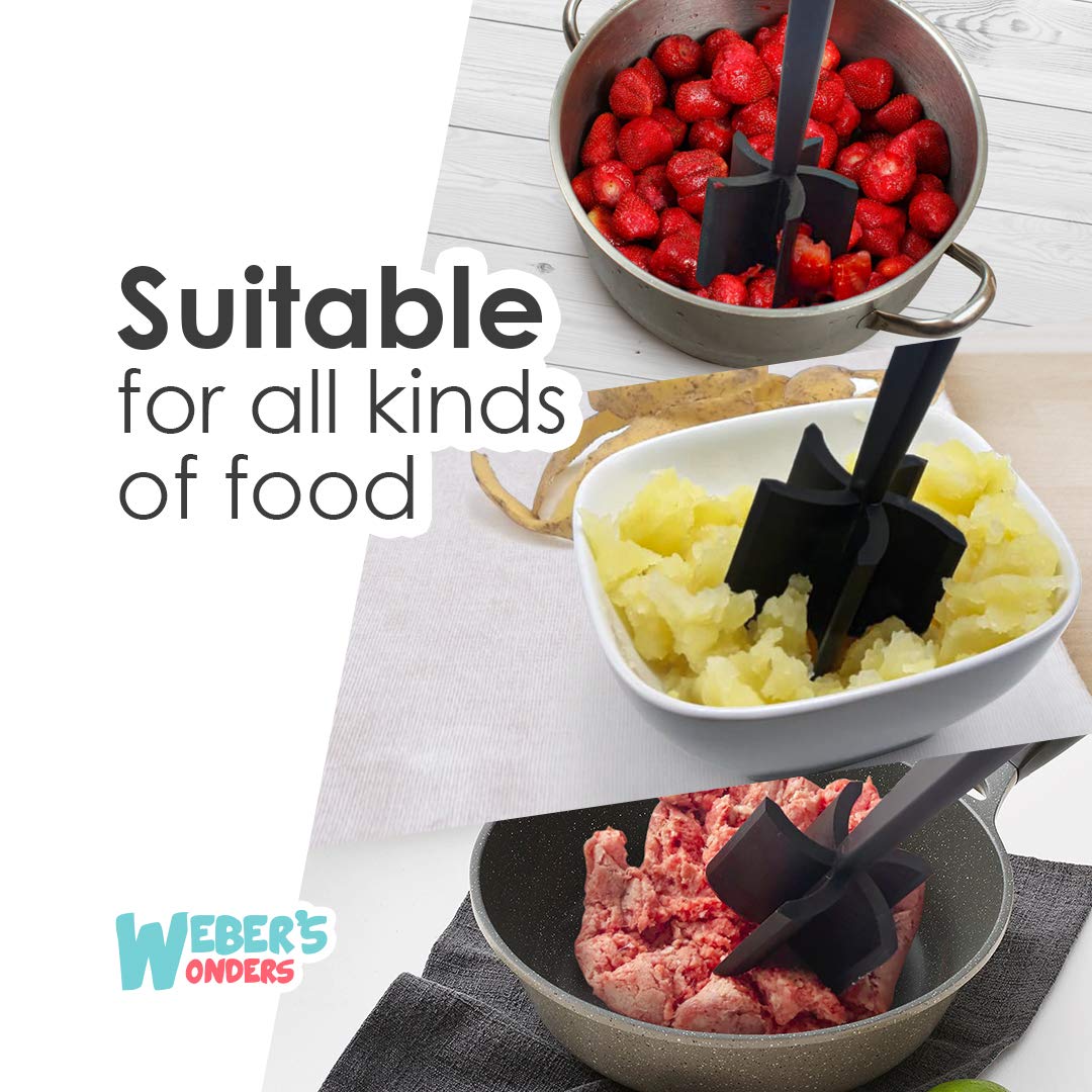 Weber’s Wonders Meat Chopper Potato Masher Ground Beef Mix Utensil - Turkey Burger Kitchen Gadget - Multifunctional Heat Resistant Fruit Chop Mash Blend Tool - Non-Stick Nylon Blends