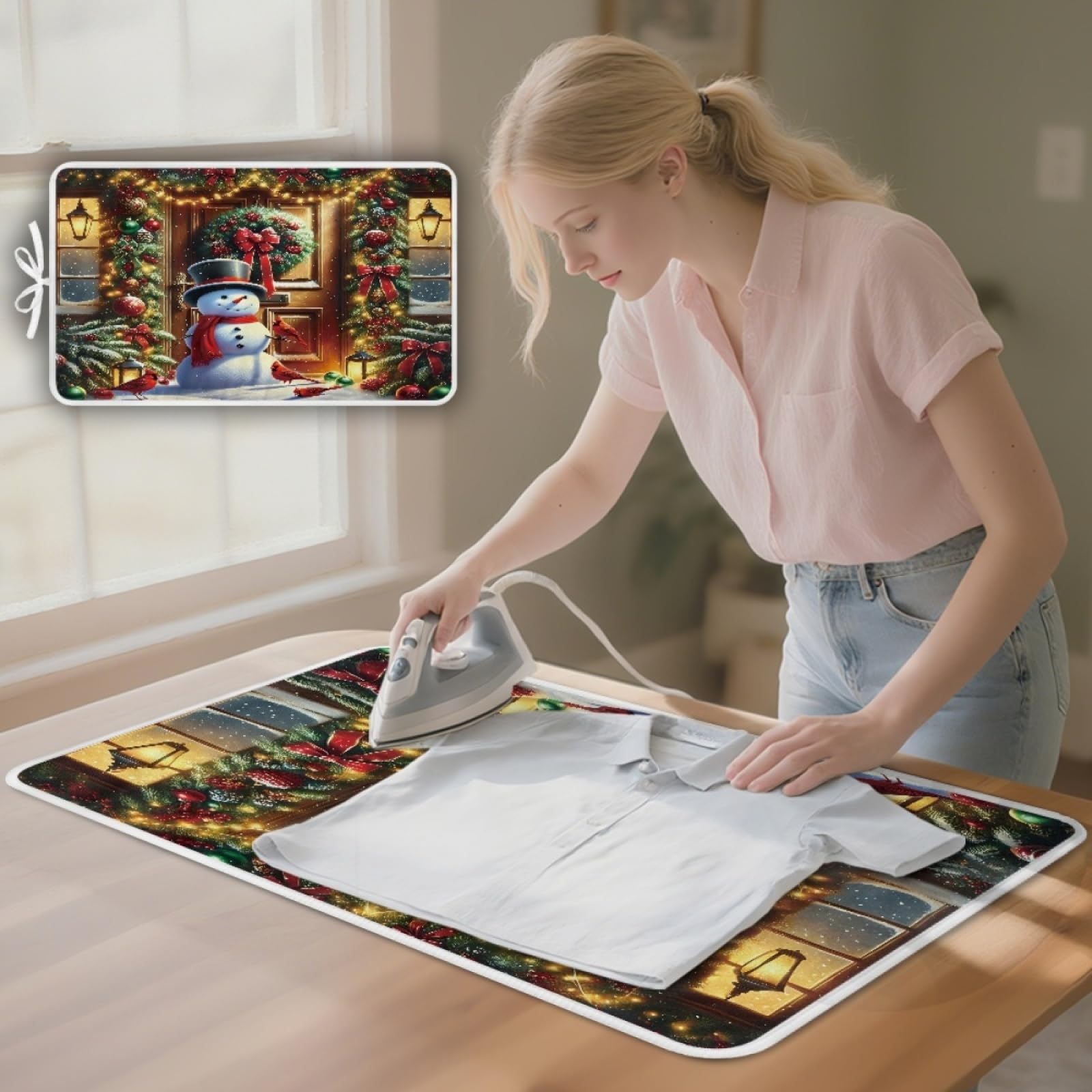 Bügelmatte Braun Schneemann Bügeleinlage Faltbares Hitzebeständig Waschbar Bügelauflage für Tisch und andere Oberflächen Bügelbrett Unterlage rutschfeste Bügeldecke 80x50cm (2 Stück)