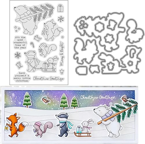 Christmas Greetings - Juego de sellos y troqueles transparentes para hacer tarjetas, plantillas cortadas para álbumes de recortes, álbum de fotos,