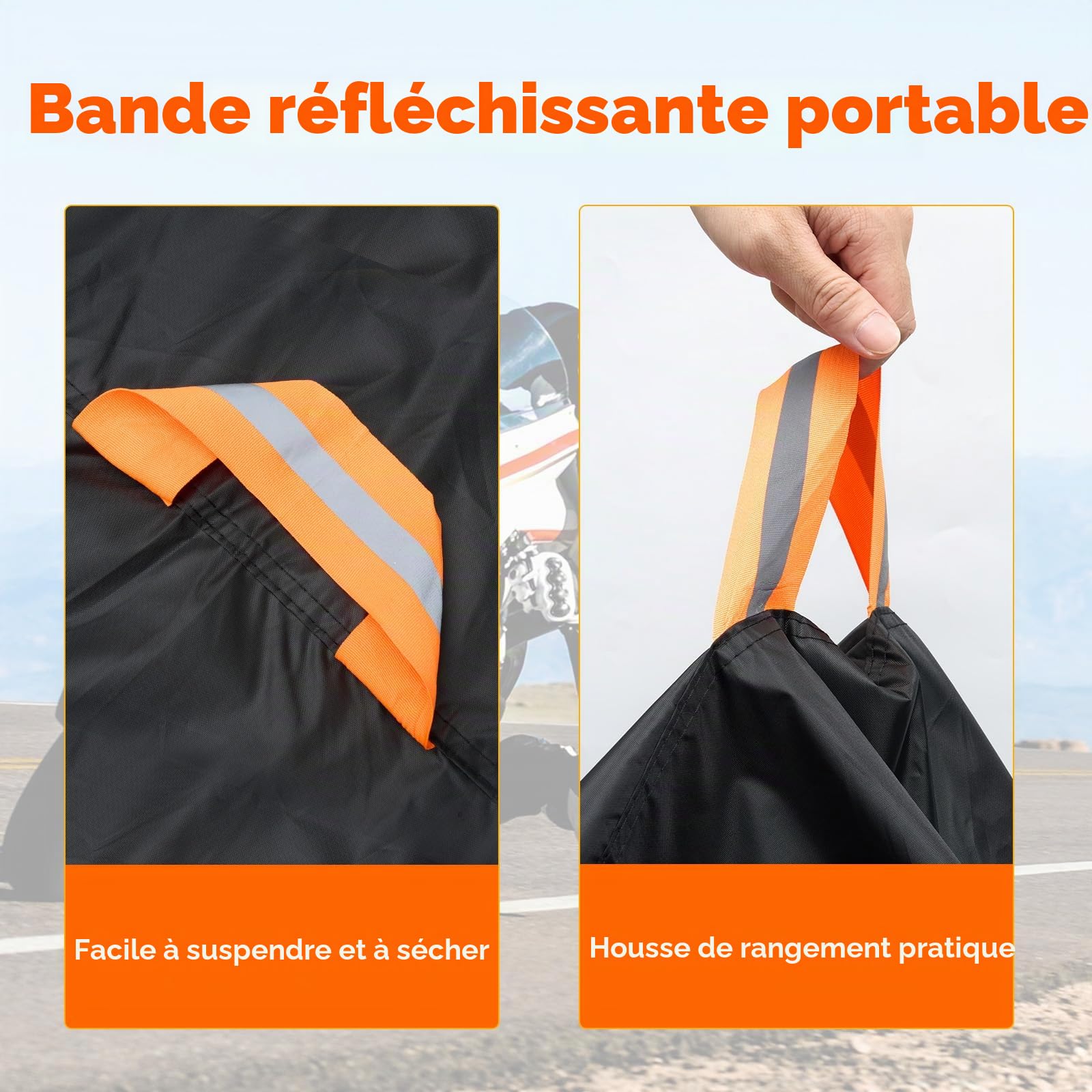 NEVERLAND Bâche Moto Imperméable, Oxford 210D Housse Moto, 295x110x140cm | Bache Moto Exterieur Etanche avec Bandes Réfléchissantes, Protection pluie, UV, poussière pour Moto et Scooter