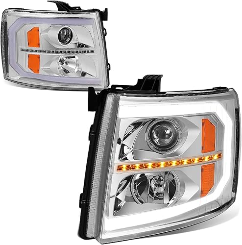 DNA MOTORING HL-HPL-CSIL07-G3-CH-AM - Proyector de señal secuencial LED DRL cromado de repuesto para Silverado 07-14