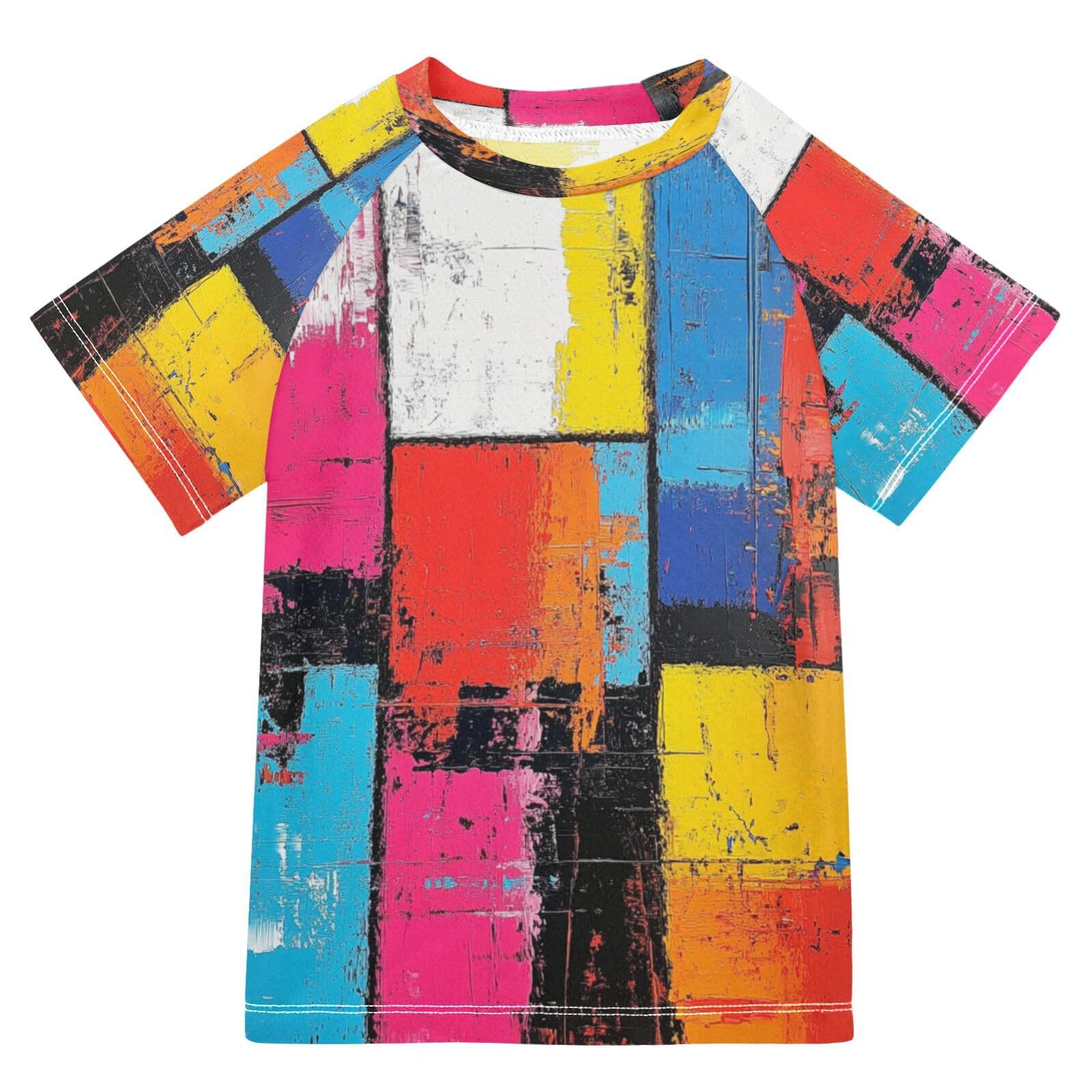 MNSRUU Toddler Boy Rash Guard Short Sleeve Swim Shirt Graffiti Art Print Rashguard 5-6T Beach Shirts Quick Dry,2