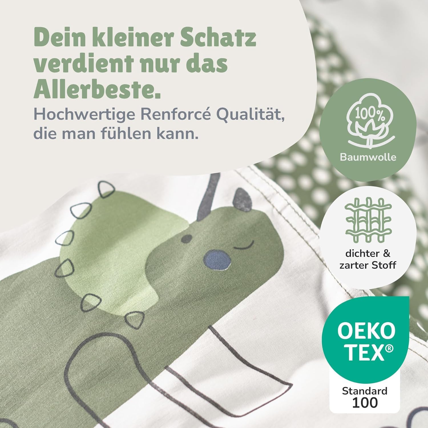 Familando Dino Bettwäsche Set 2-teilig 135x200 80x80 cm – Kinderbettwäsche Dinosaurier Triceratops Brachiosaurus Grün - 100% Baumwolle mit Wendemotiv – Atmungsaktiv & hautfreundlich - Öko-TEX