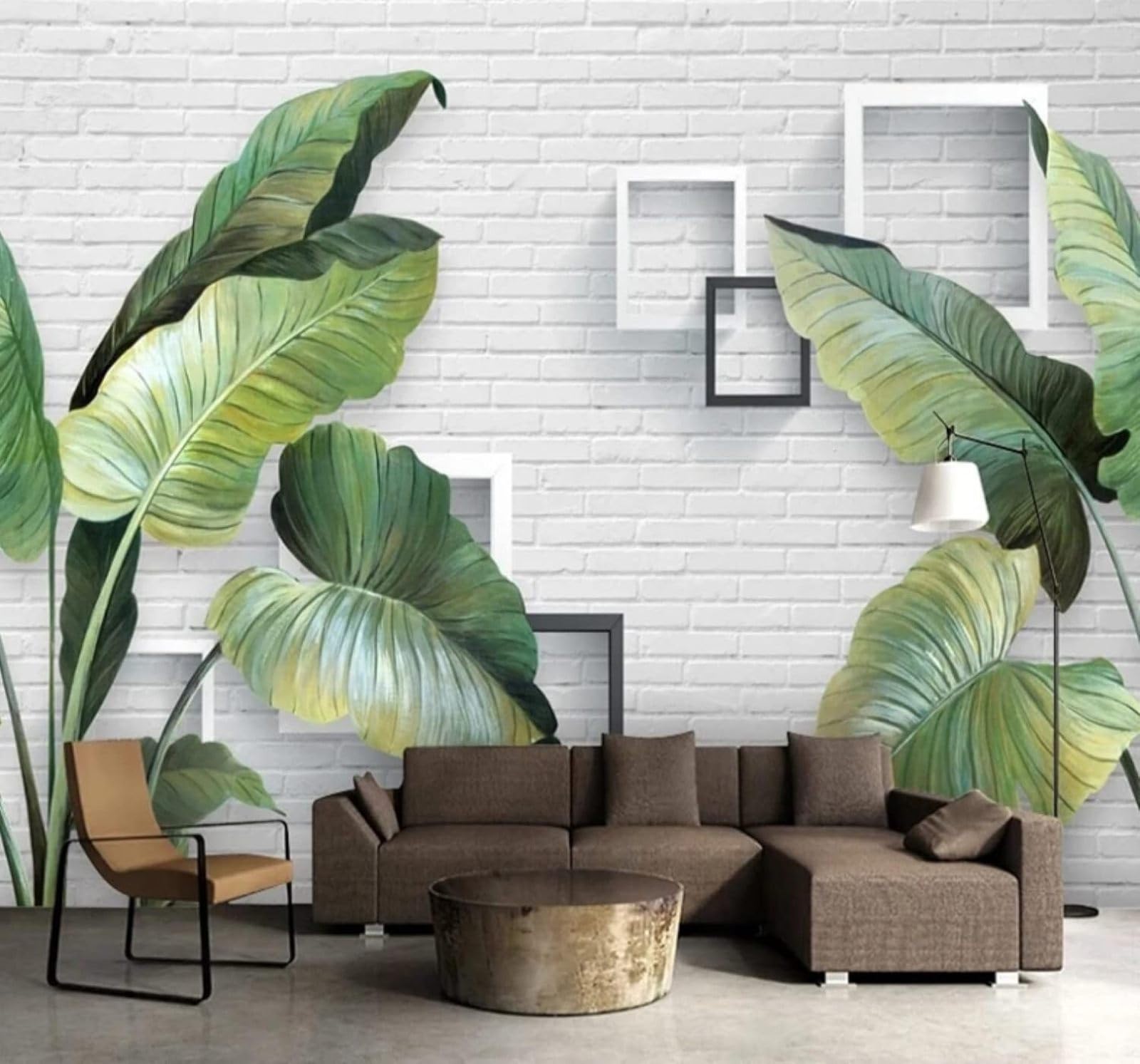 XLMING Retro Fresh Banana Leaves Brick Wall Square 3D Wallpaper Luxury Home Dining Decor Paste Sofa Living Room The Wall for Bedroom Mural-400cm×280cm