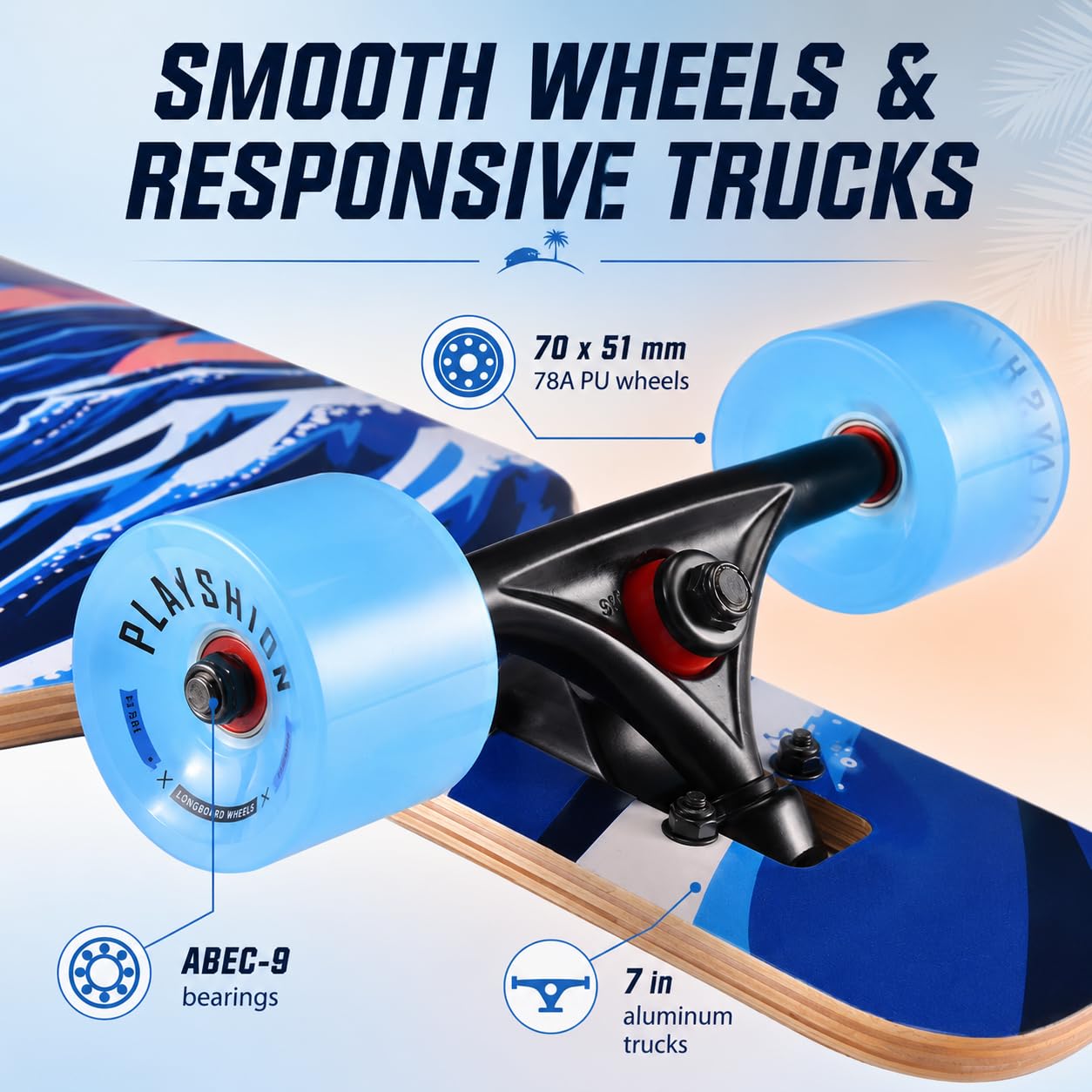 Playshion 39" Longboard Drop-Through Freestyle, Roulements ABEC 11