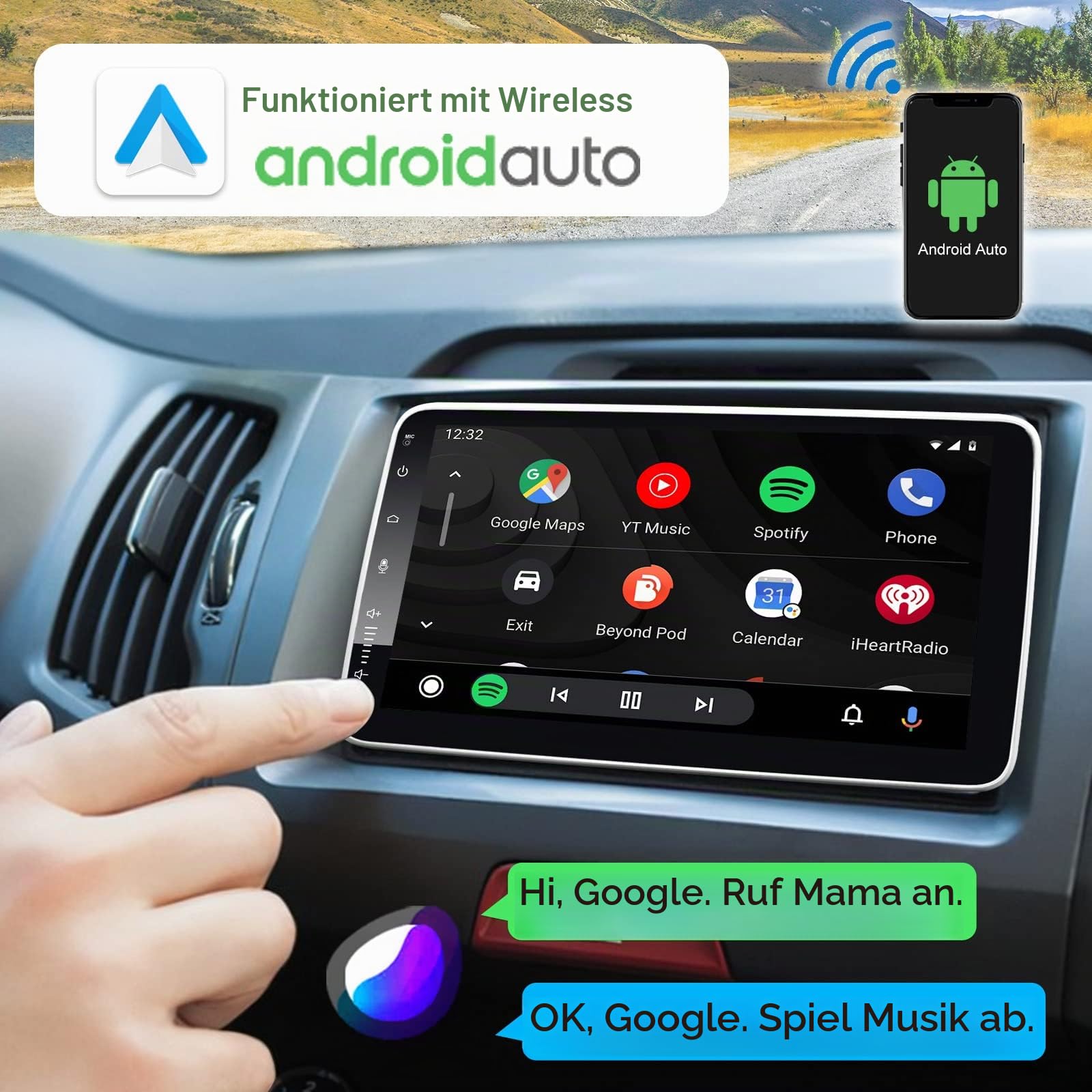 Android Autoradio mit Navi 10 Zoll Bildschirm Eingebaut DAB+ Wireless CarPlay & Wireless Android Auto 1 Din Auto Radio Touch Display mit Bluetooth 8 Core 2+32G 4G WiFi GPS AM/FM RDS Rückfahrkamera…