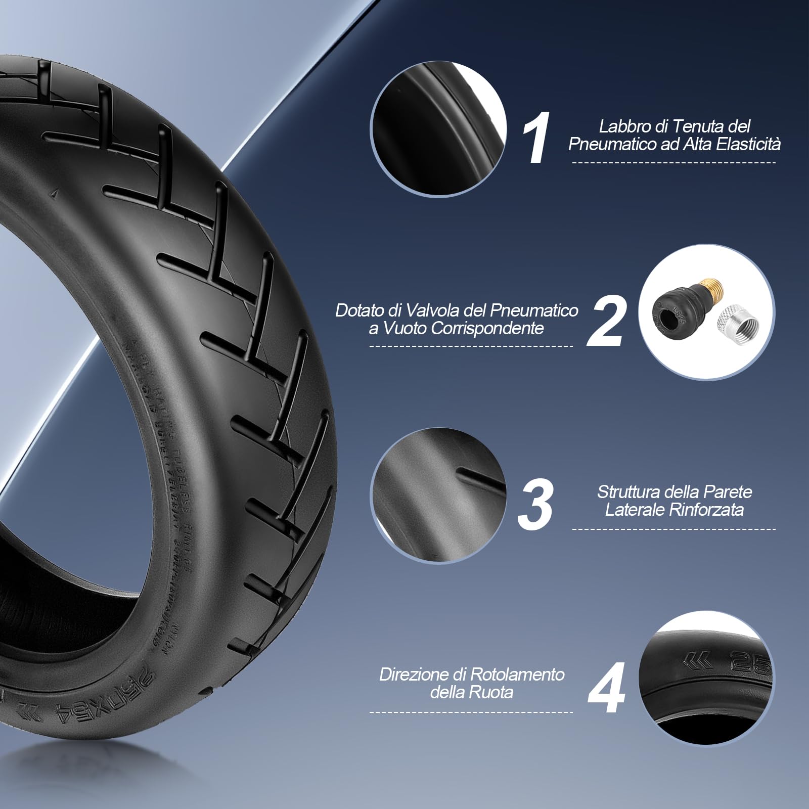 Pneumatici Tubeless 250 x 54 da 10 Pollici per Scooter Elettrico Xiaomi 4Pro/4Lite Accessori con Adesivo Live Riparabili Anti-Esplosione Pneumatici da Strada Ispessiti Ruote di Ricambio
