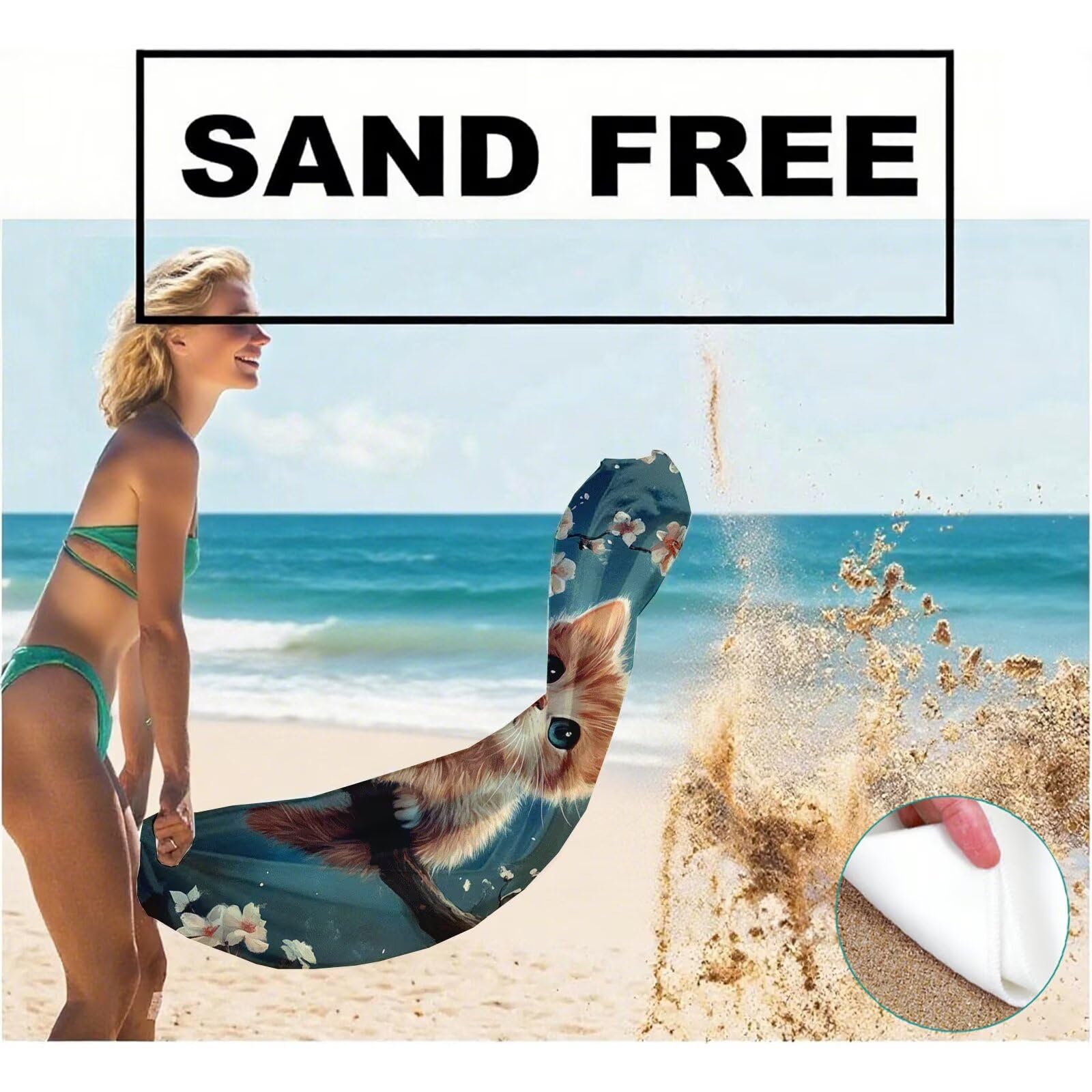 Serviette de Plage Microfibre Serviette Plage 100x220 2 Pack Séchage Rapide, Anti-Sable, Absorbante Fonction drap de plage xxl pour Bain, Sport, Voyages, Sauna, Piscine, Yoga, avec Sac Chat Q-4