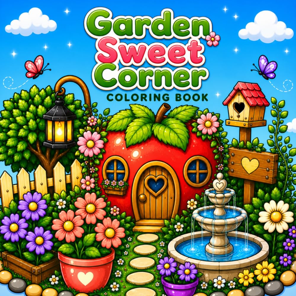 Garden Sweet Corner Coloring Book: Bold and Easy, Simple and Big Designs for Relaxation, Comfy and Cute Things for Adults and Kids