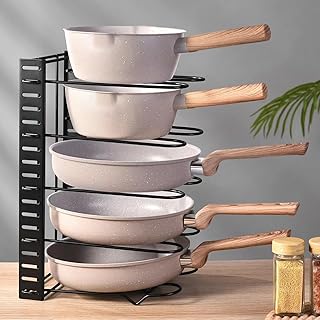 Pan Organiser Rack -5 tier Vertical Pot Lid Holder,Pan rack for Cabinet，Kitchen Cupboard Organiser for Kitchen Storage & Organisation ,Pan Lid Holder Plates, Chopping Boards and Plate Holder Black