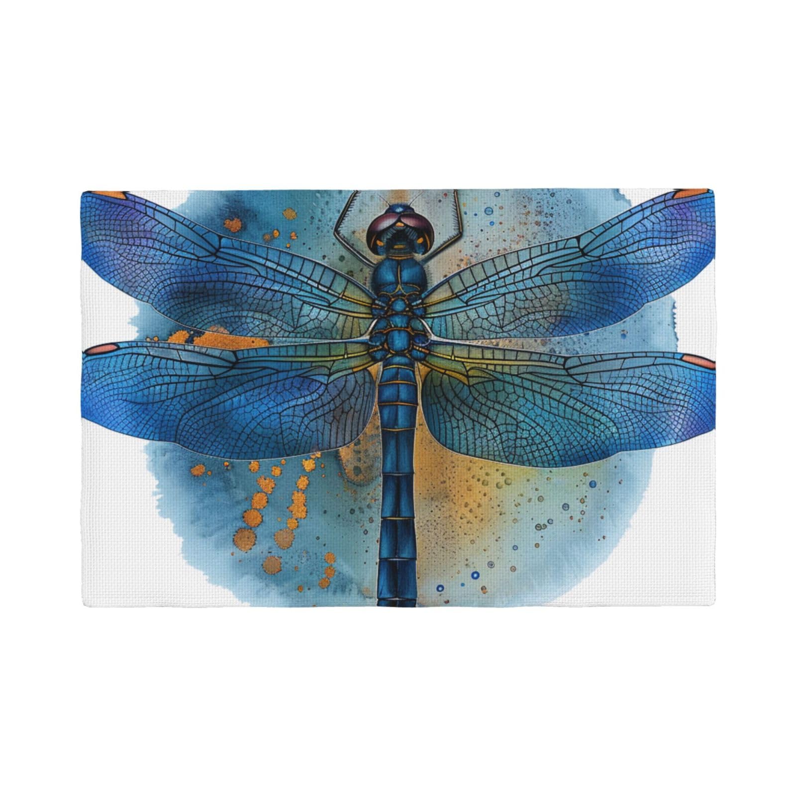 Dragonfly Print Print Placemats Set, Heat Resistant Washable Placemat 12x18in Table Mats for Party Kitchen Dining Table Decoration Indoor Outdoor, Six Piece
