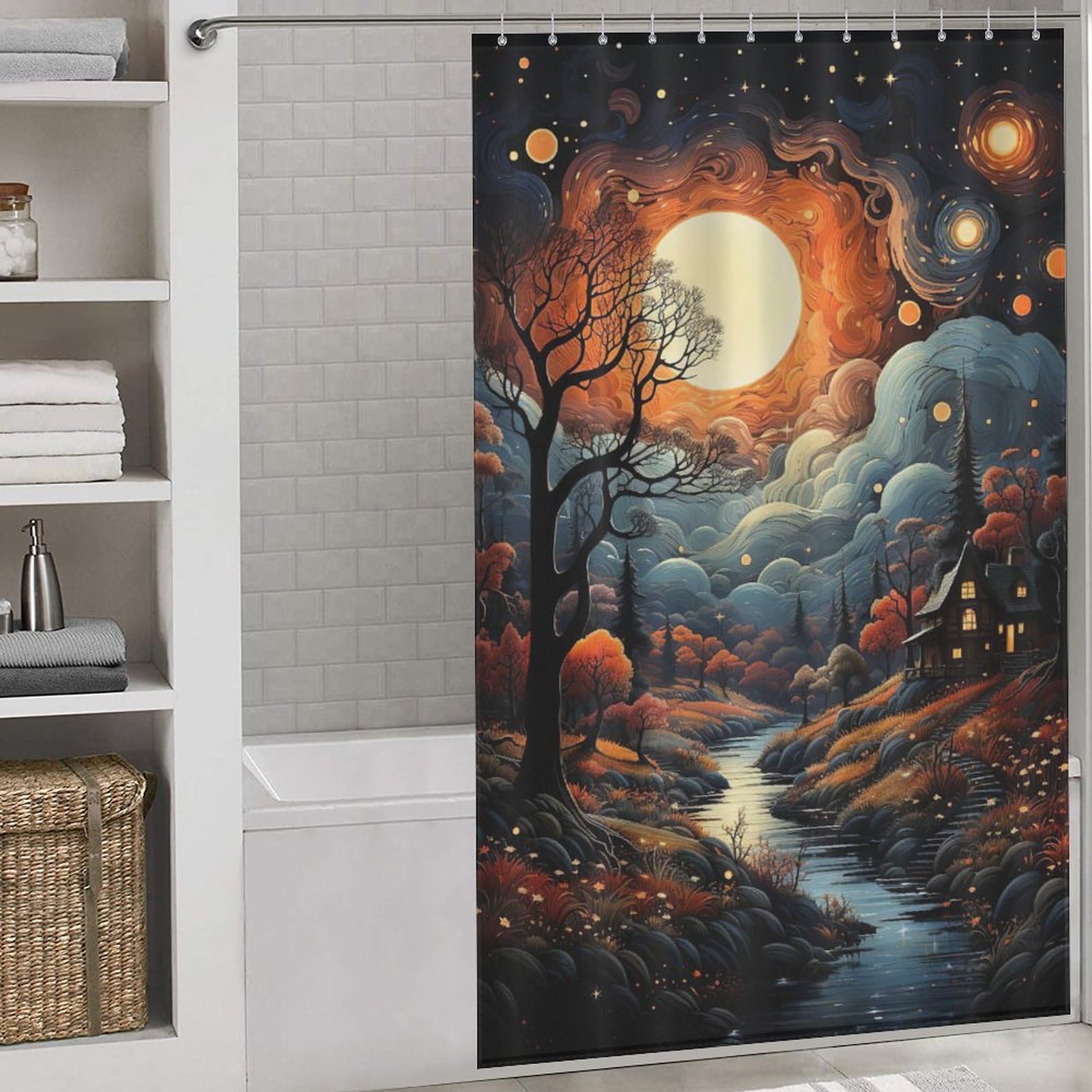 Rideau de douche paysage haut de gamme en tissu polyester imperméable de 140x183