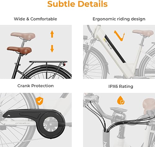 Miniatura 17 de Heybike Bicicleta eléctrica Cityscape 2.0 para adultos con pico de motor de 1000 W, batería extraíble de 468 Wh y hasta 50 millas 24 MPH, bicicleta