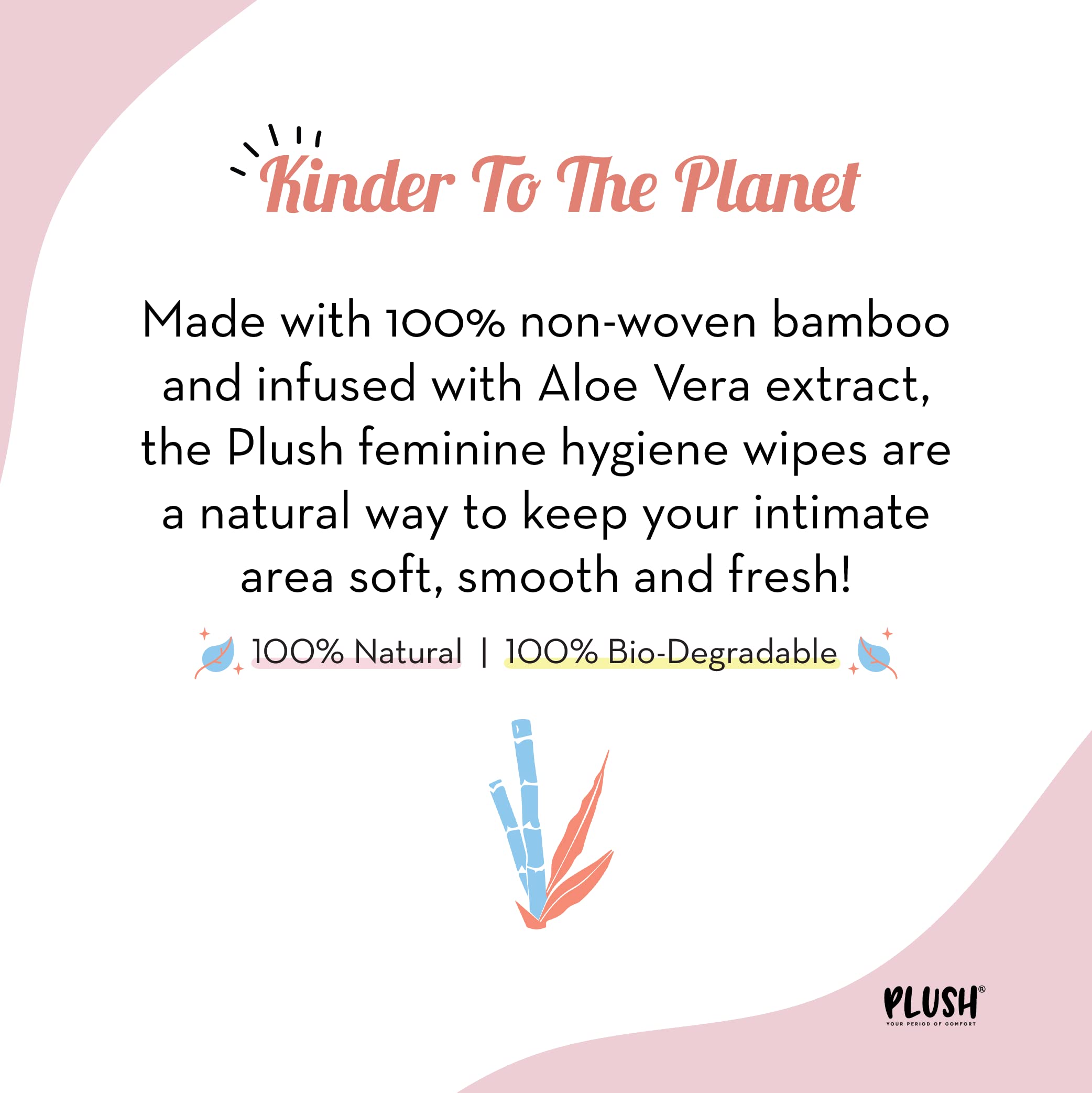 Plush All Natural 100% Biodegradable Intimate Vaginal Wipes for Daily Use || Infused with Aloe Vera || Maintains Vagina pH Balance || All Natural & Vegan (Pack of 2 x 30 = 60 Wipes)