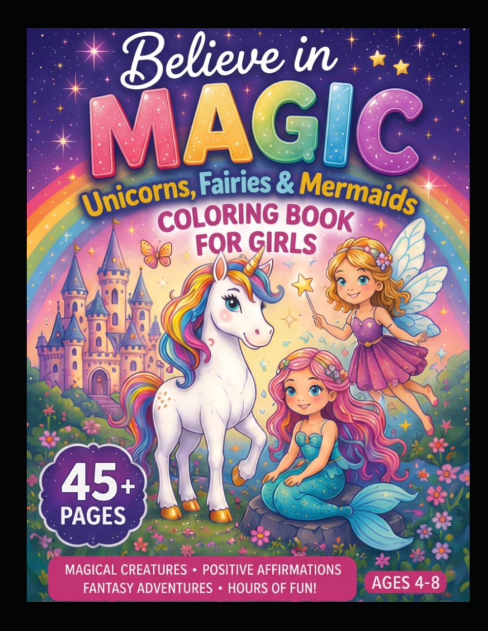 Believe in Magic Unicorns, Fairies, & Mermaid Coloring Book for Girls