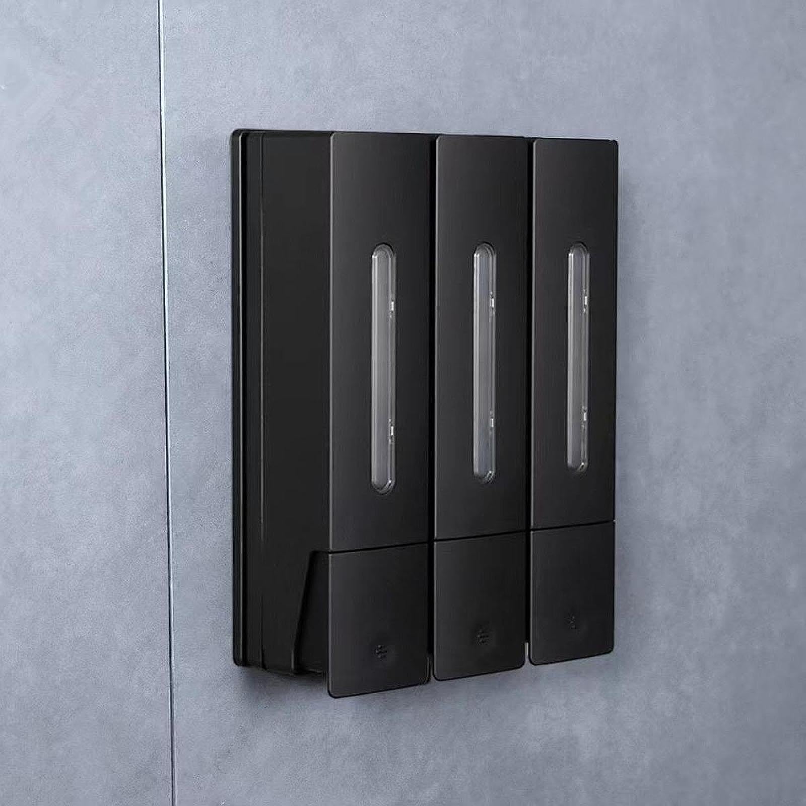 Dispenser Sapone Liquido da Parete Dispenser Doccia a Tre Scomparti Manuale per Shampoo Montaggio a Muro Materiale Resistente Adatto per Bagno, Nero