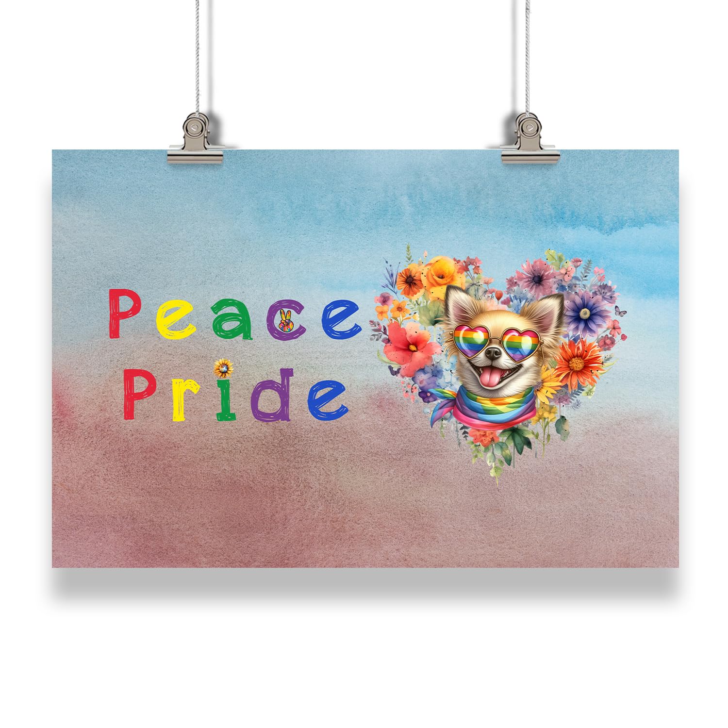 Ninety3POD Peace Love Pride Chihuahua with Rainbow Sunglasses LGBT LGBTQ+ Landscape Poster Dog Lover Gifts Idea Wall Art Home Decor - 004