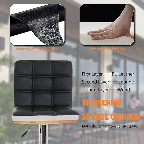 Miniatura 15 de BestOffice Taburete de bar moderno, juego de 2 taburetes de bar de altura ajustable, taburete giratorio de piel sintética, sillas de bar hidráulicas