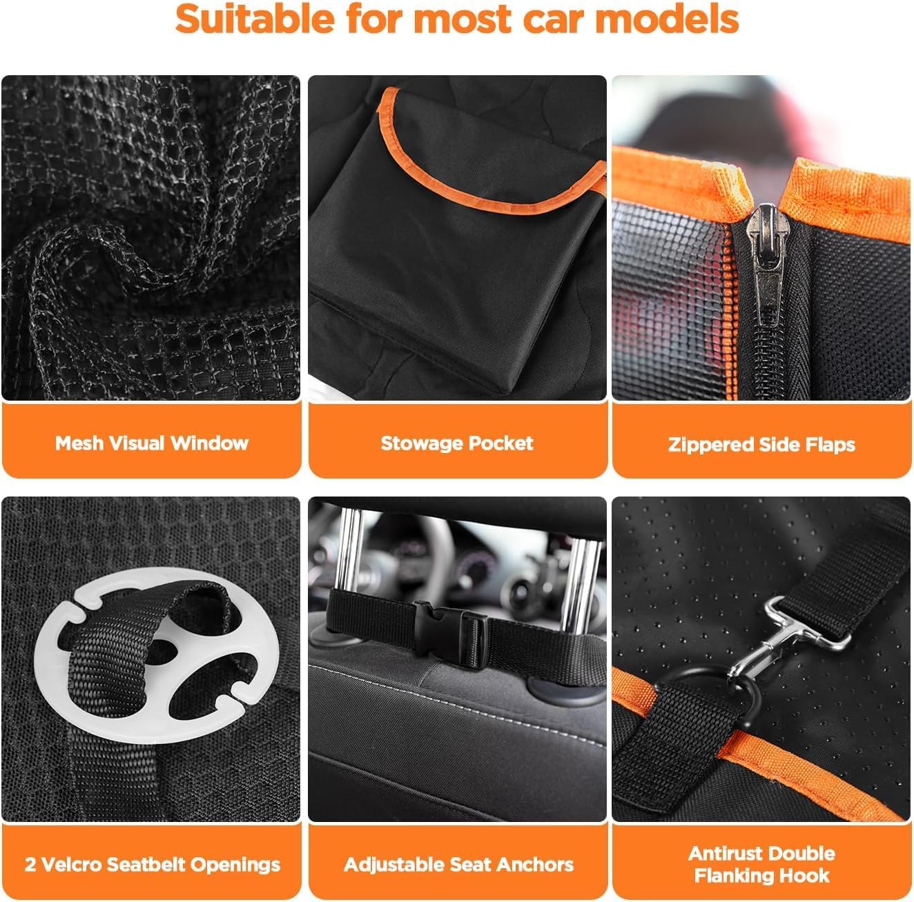 Waterproof Dog Car Seat Cover, Black with Orange... 14 Waterproof Dog Car Seat Cover, Black with Orange...