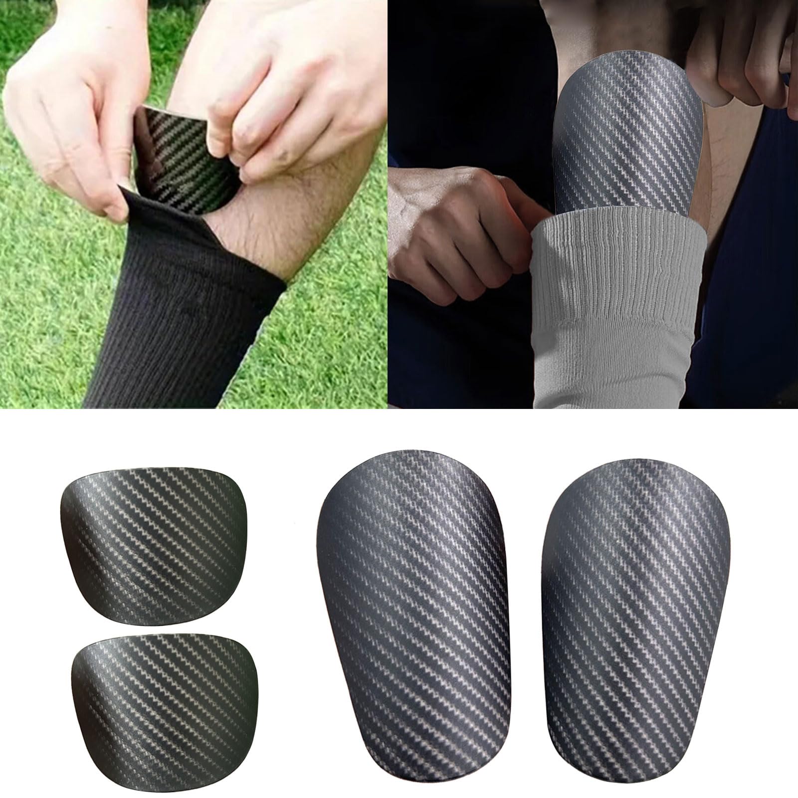 Shin Guards for Soccer – Youth & Adult Sizes for Kids, Boys, Girls, Men, Women – Carbon-Textured Protective Shin Pads with Free Bag for Cleats & Guards - Large