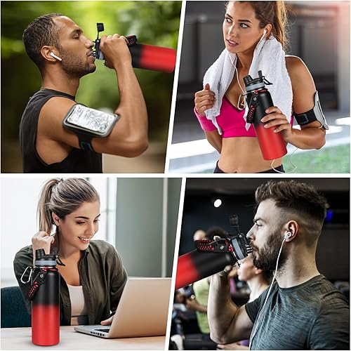 Miniatura 7 de Botella de agua aislada de 40 onzas con tapa 2 en 1 con popote y boquilla, acero inoxidable de triple pared al vacío, frío 48 horas, jarra de metal