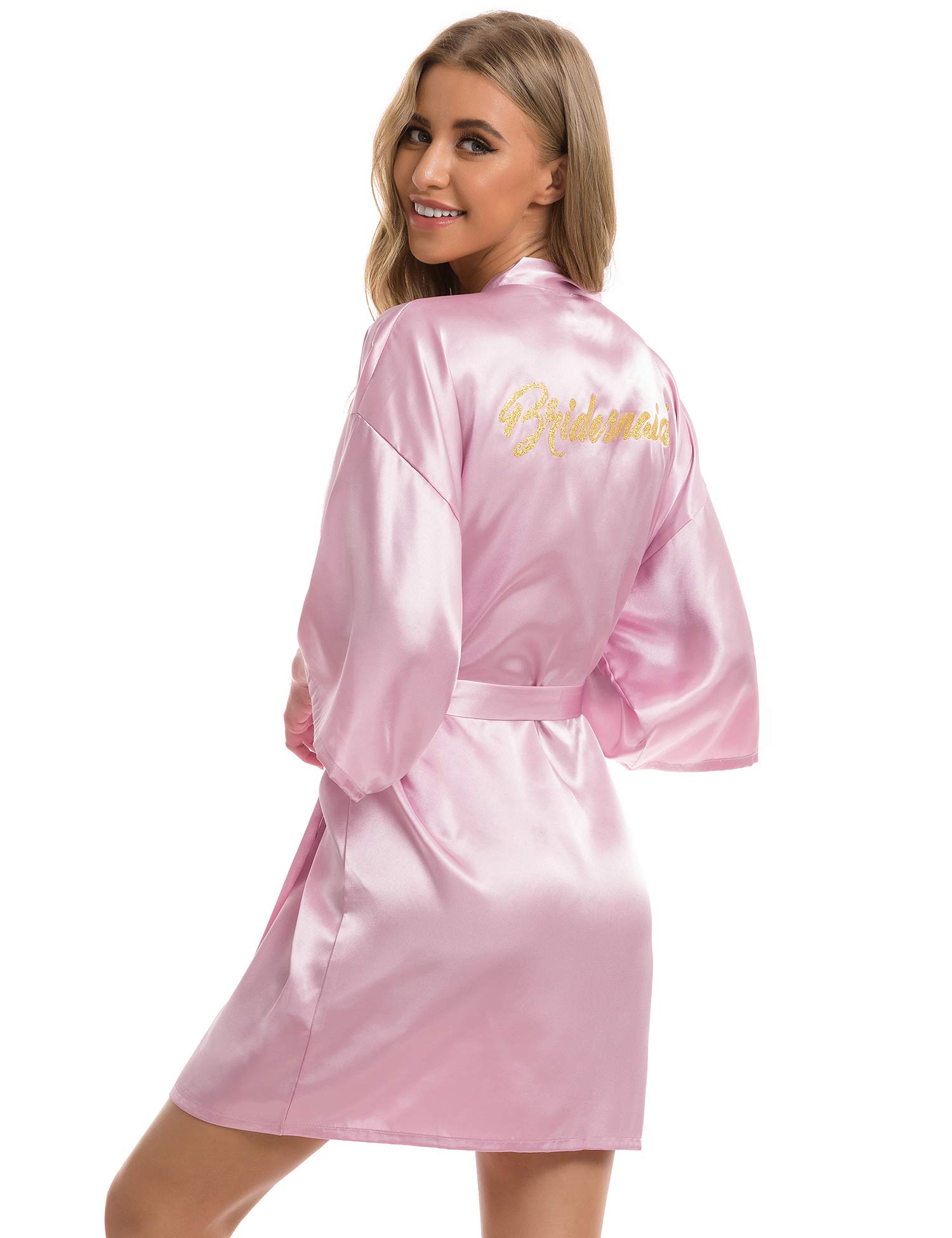 Vlazom Bride Robes Satin Dressing Gown B-champagne for Bridesmaid, L(UK 14-16 ) — view 11
