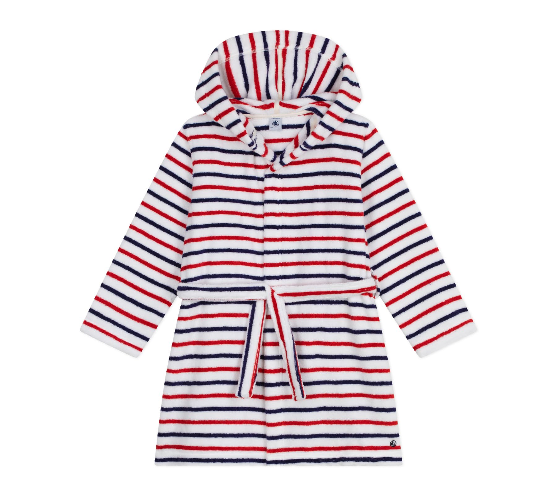 Petit Bateau Accappatoio Bambino in Spugna Cotone a Righe, Marshmallow/Multico, 2 anni