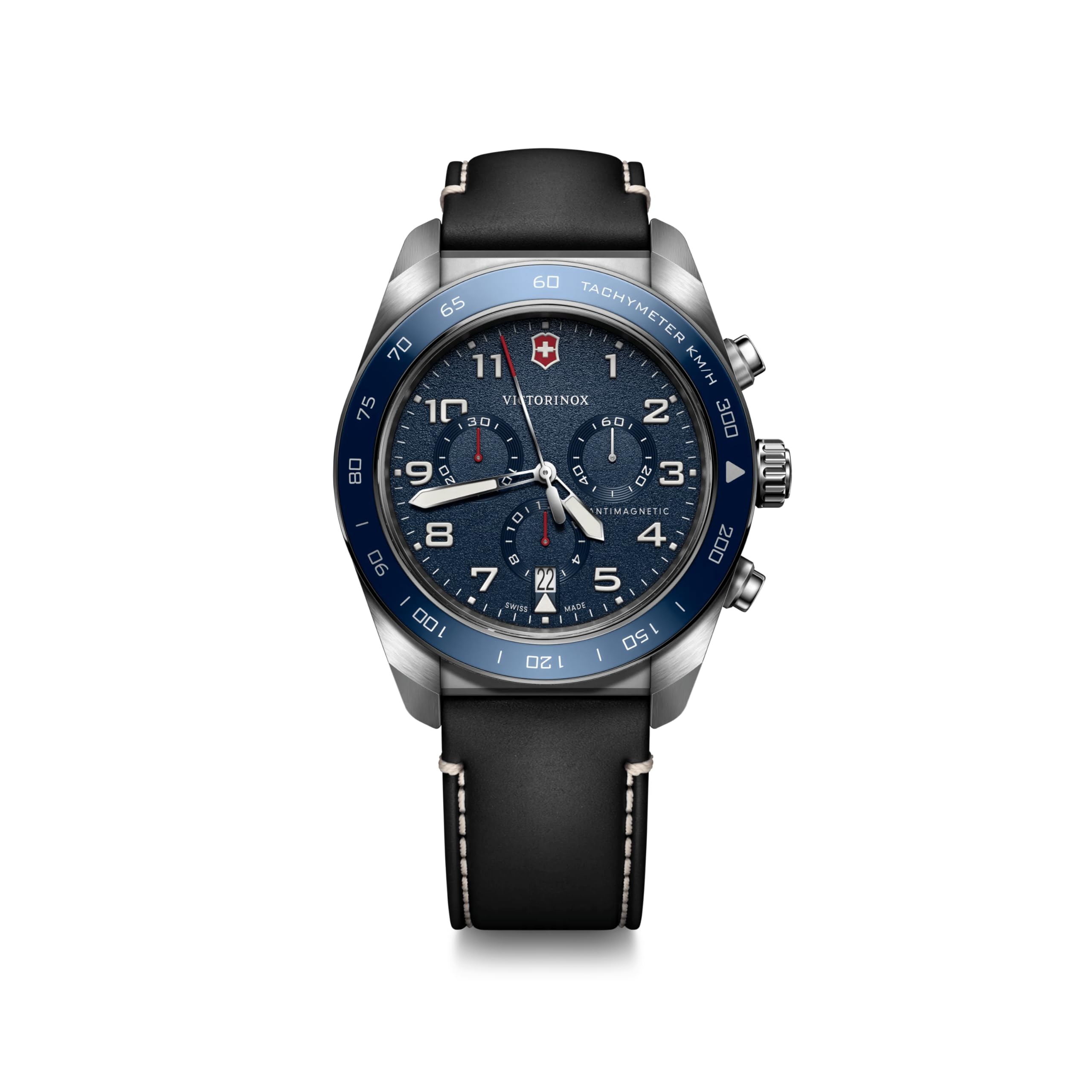 Swiss Army | Swiss Made Men's Chronograph Watch with Tachymeter, 42 mm, 100M Water Resistant, Anti-Shock & Antimagnetic | Blue Dial, Stainless Steel Case, Black Leather Strap | 242047-image-6