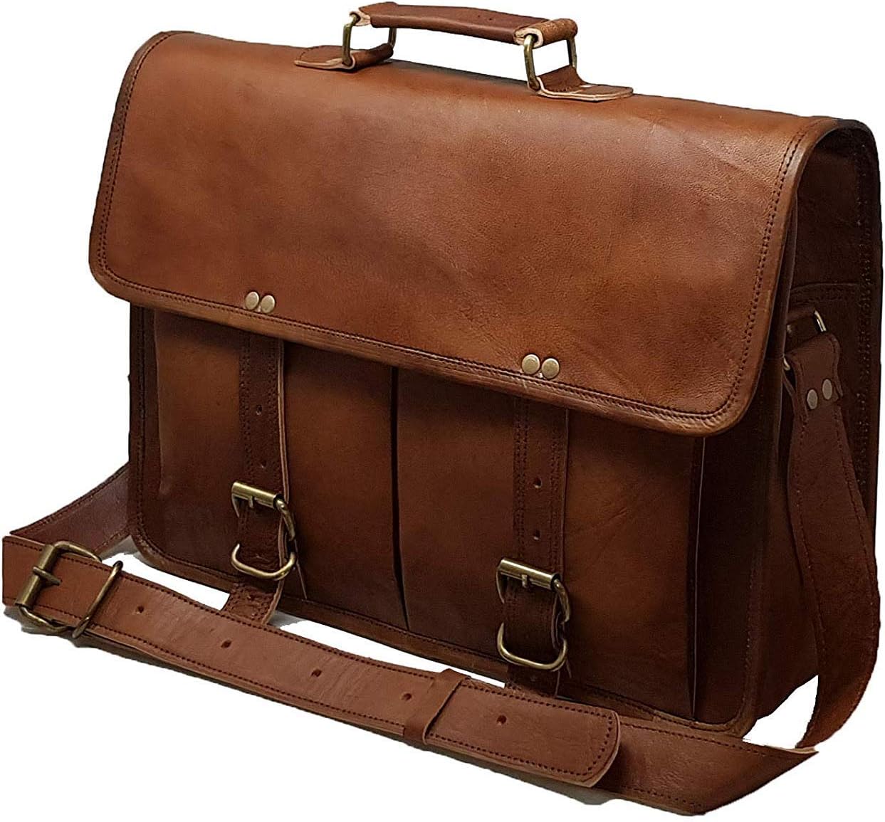 16" leather messenger bag laptop case office briefcase gift for men computer distressed shoulder bag