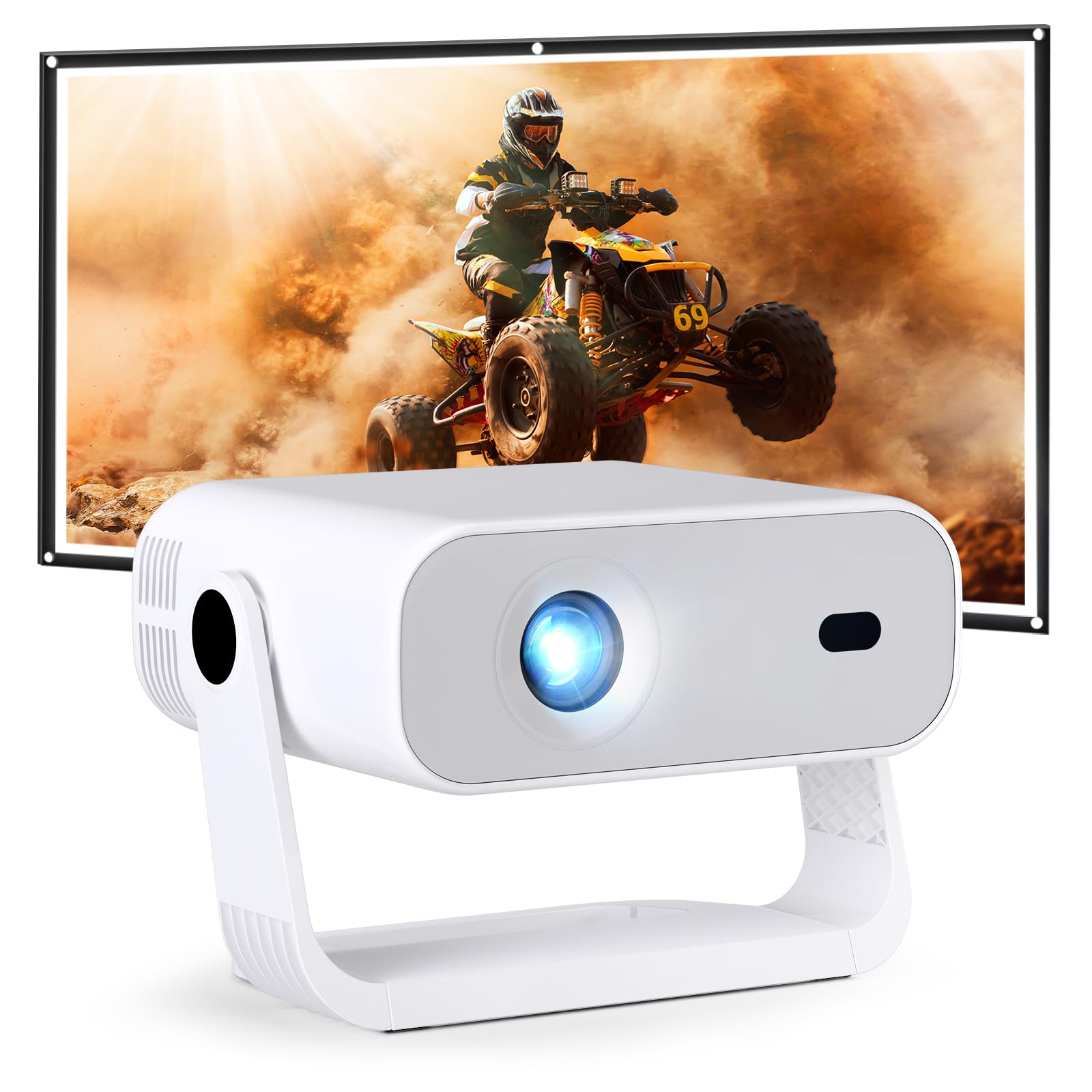 Wielio Upgrade Neuer Smart Mini Beamer Integrierte APP, Android 14,20000Lumens, Unterstützt 4K-Dekodierung,Automatische Trapezkorrektur, WiFi6 & BT5.2 Projektor，Beamer Heimkino für Handy/HDMI/PC