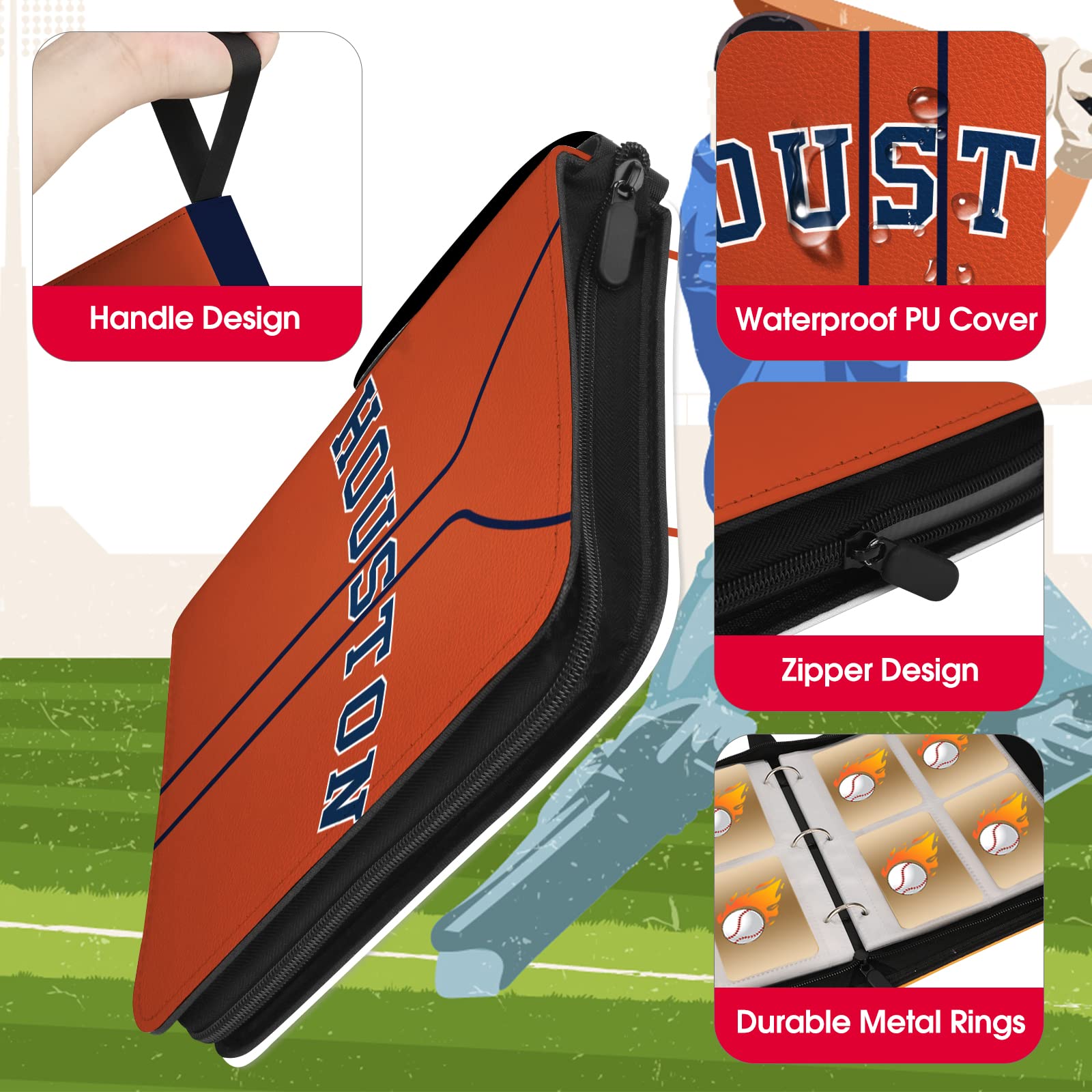 XSDTKR400 Baseball-Kartenbinder mit Ärmeln, 400 Taschen, Baseball-Kartenhalter für Sammelkarten, Baseball-Sammler-Album, New York, Sportkarte, 3-Ringbuch, Aufbewahrungsbuch, Ordner für Kinder