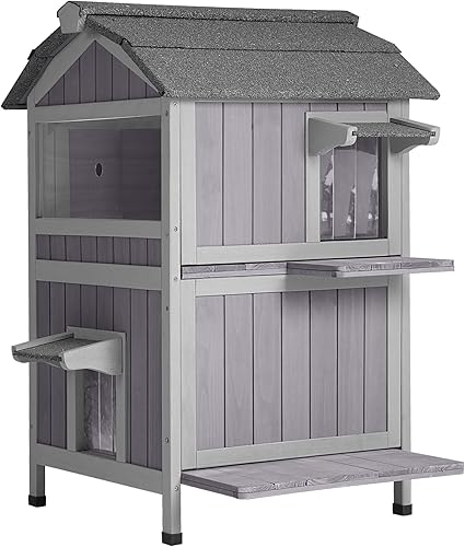 Casa aislada para gatos al aire libre, refugio de madera resistente a la intemperie para gatos con forro, recintos para gatitos, casa de gatitos de