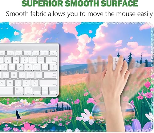 Miniatura 10 de ARTSO Alfombrilla de mouse extendida para juegos, reposamuñecas para teclado, juego de almohadillas para mouse con soporte para muñeca, base de goma