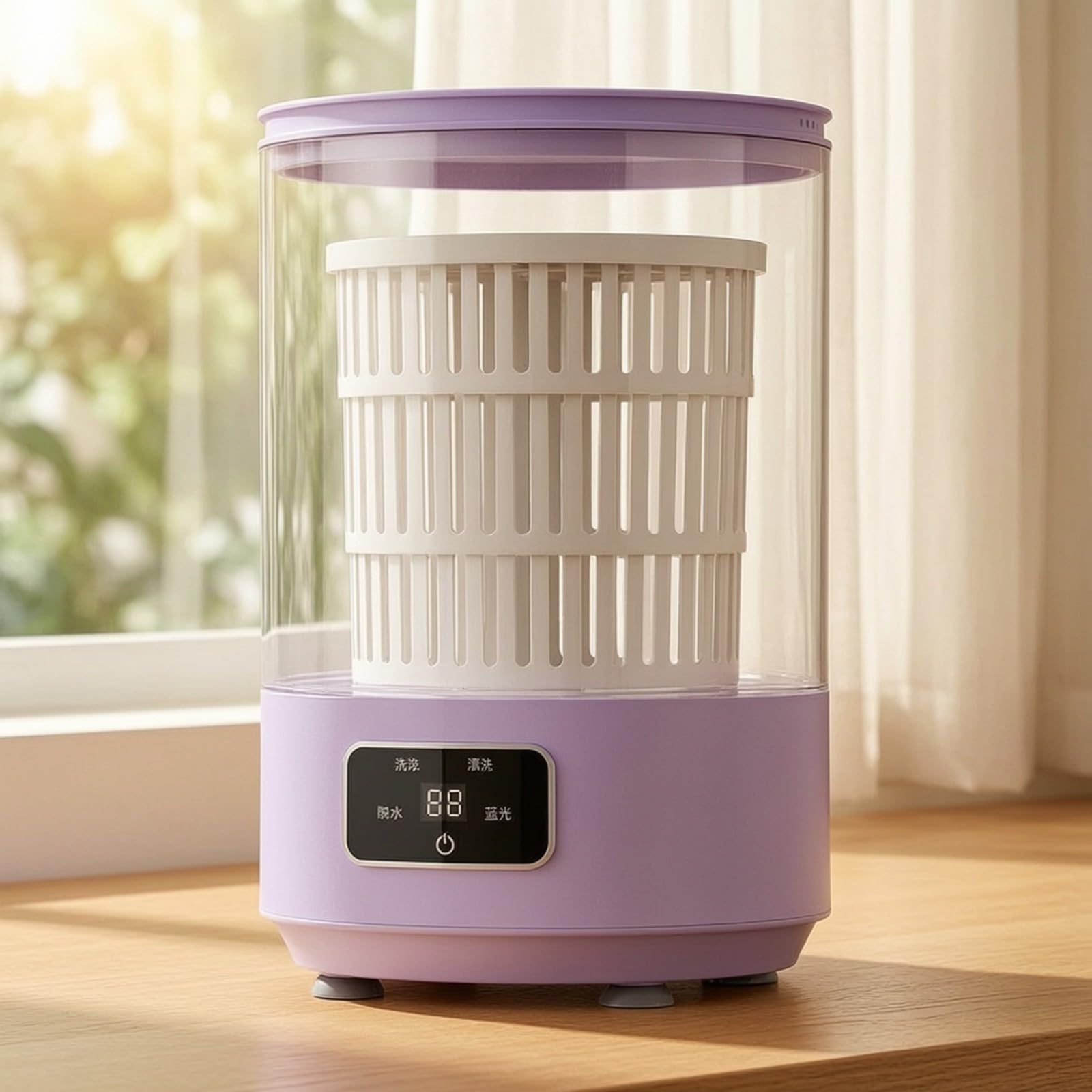 kowaku Lavadora Compacta Plástico con Tambor Transparente y Perforado Removible Semiautomática para Lavar Prendas licadas con Secado por Centrifugación y Base Antislizante, Morado