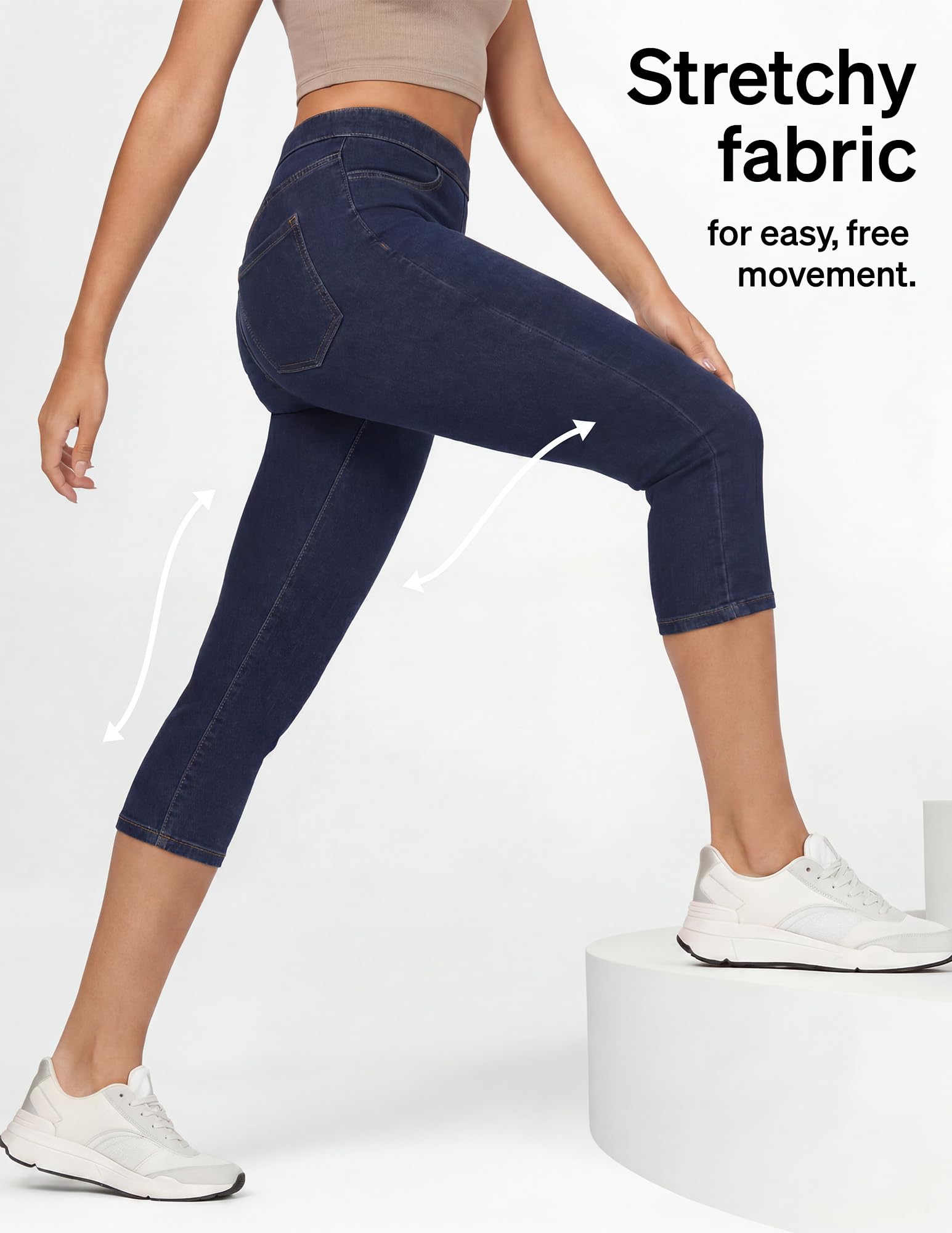 No Nonsense Classic Denim Capri Leggings with Pockets, Comfortable Stretch Pull On Pants - Leggins Mujer