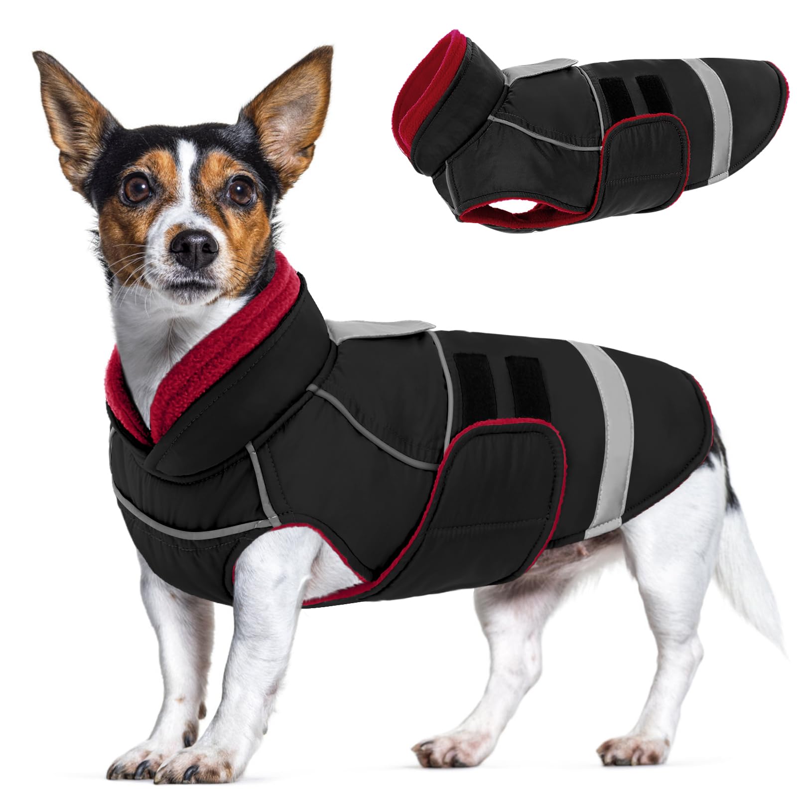 CITÉTOILE Manteau pour Chien Imperméable et Coupe-Vent - Veste Hiver Chaude Réfléchissante - Manteau Chien avec Col en Fausse Fourrure & Ouverture Harnais Noir M