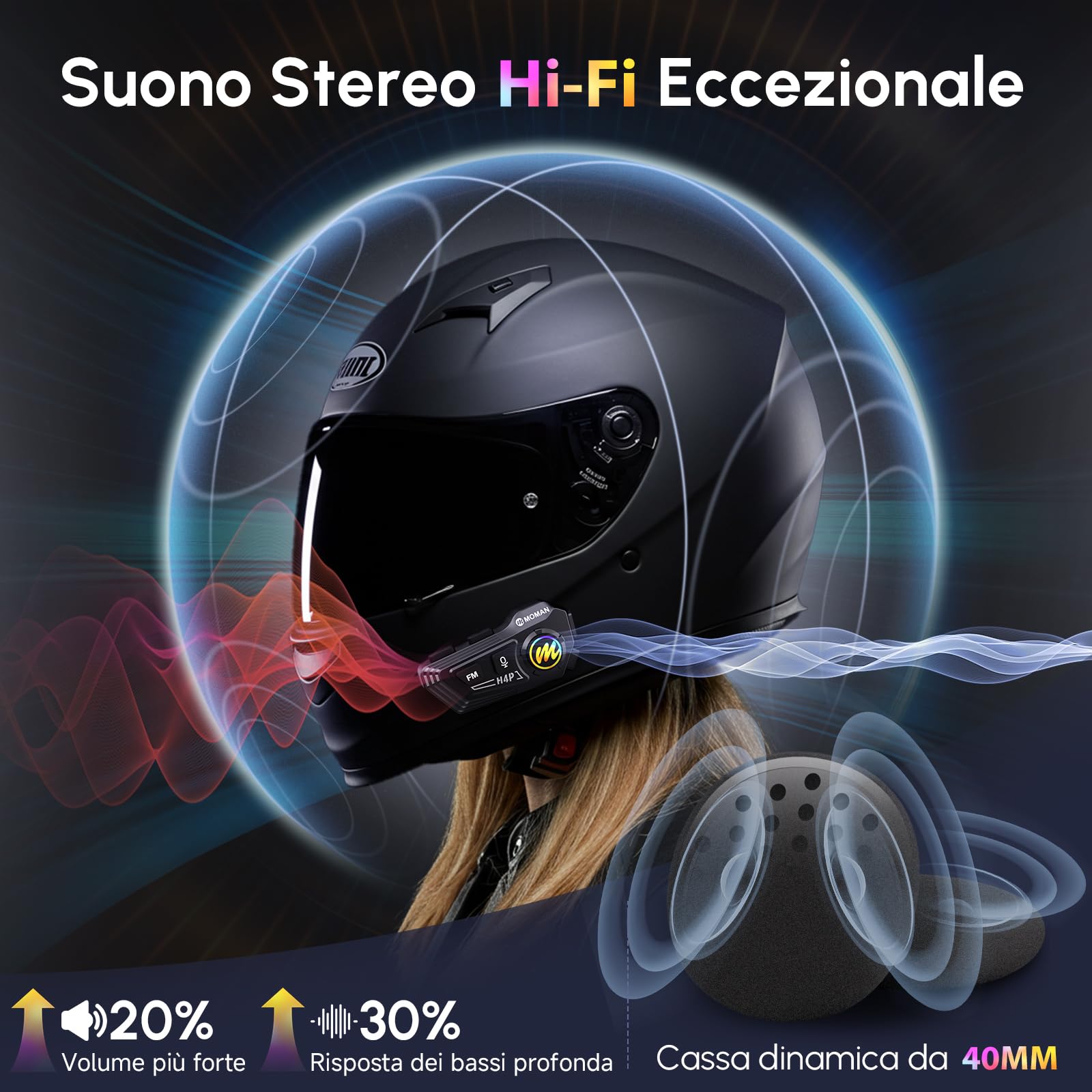 Auricolare Bluetooth Per Casco Moto - Wireless 5.3, Impermeabile IPX67, Batteria 1200mAh, Con Microfono - Foto 13