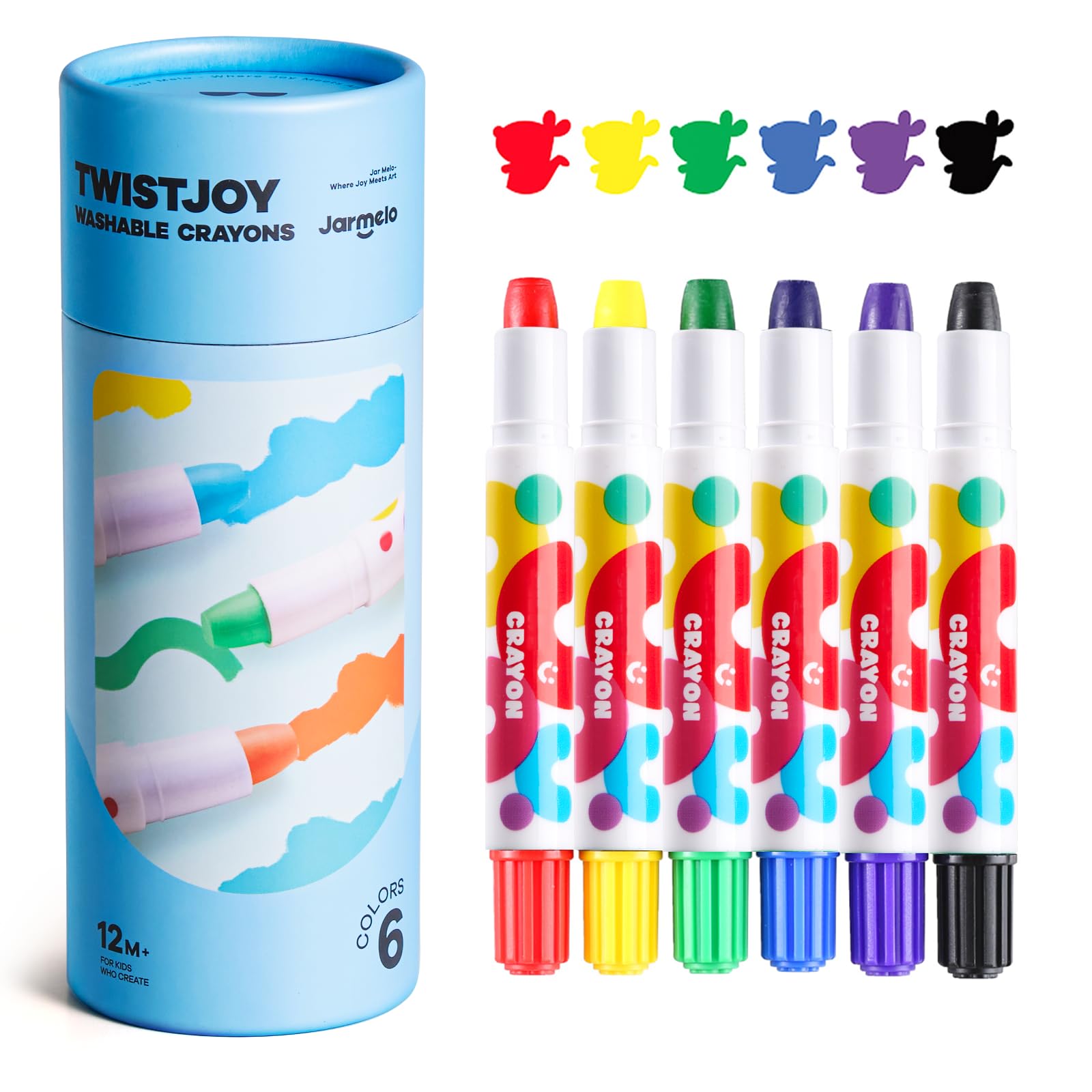Jar Melo TwistJoy Jumbo Crayons for Kids 6 Colors Non Toxic Chunky Crayon for Toddlers Easy to Hold Washable & Safe Colouring Crayons