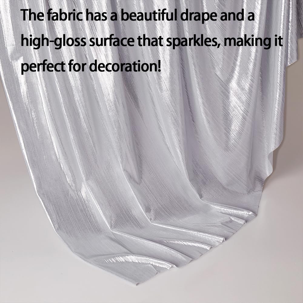 Tela de punto acanalado, suave, brillante, elástica, metálica, brillante, para vestido de baile, disfraces, vestido de boda, tela de bricolaje (10 yardas, blanco)