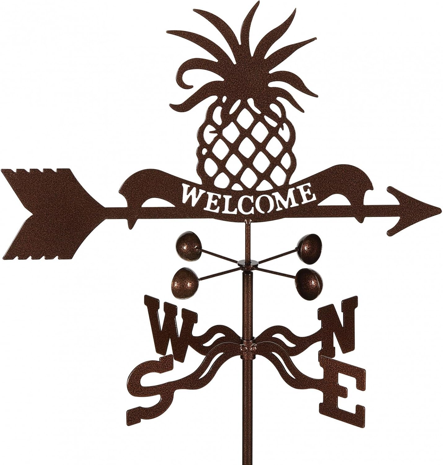 EZ Vane Pineapple Welcome Weathervane — Garden Mount, Wind Cups, Antique Copper Finish, Steel with Durable Triple Powder Coating, Handcrafted in USA