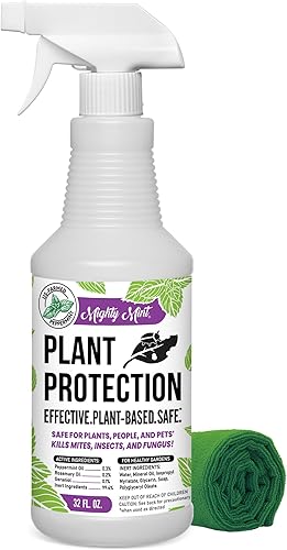 Mighty Mint Spray de protección de plantas de menta de 32 onzas, para ácaros, insectos, mosquitos, hongos y enfermedades con paño de microfibra
