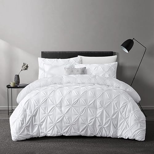 Miniatura 1 de Aisbo Juego de edredón de tamaño Queen blanco juego de edredón plisado de lujo para mujeres y hombres edredón suave y esponjoso tamaño Queen de 90 x