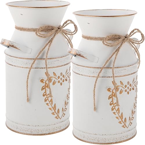 PRETYZOOM 2 jarrones de metal rústicos estilo jarra de leche estilo jarrón vintage para arreglos de flores secas, decoración del jardín del hogar,