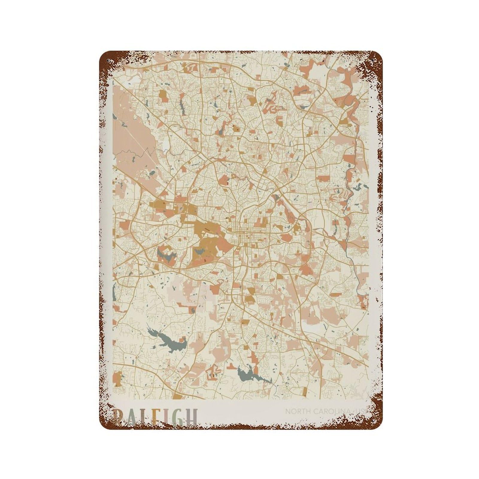 xiaoxiaoshen Raleigh Map North Carolina Travel Gift Boho Decor Wall Decor Art Metal Tin Poster Modern Home Decor Art Home Bar Shop Decorations Vintage Sign 40x30cm