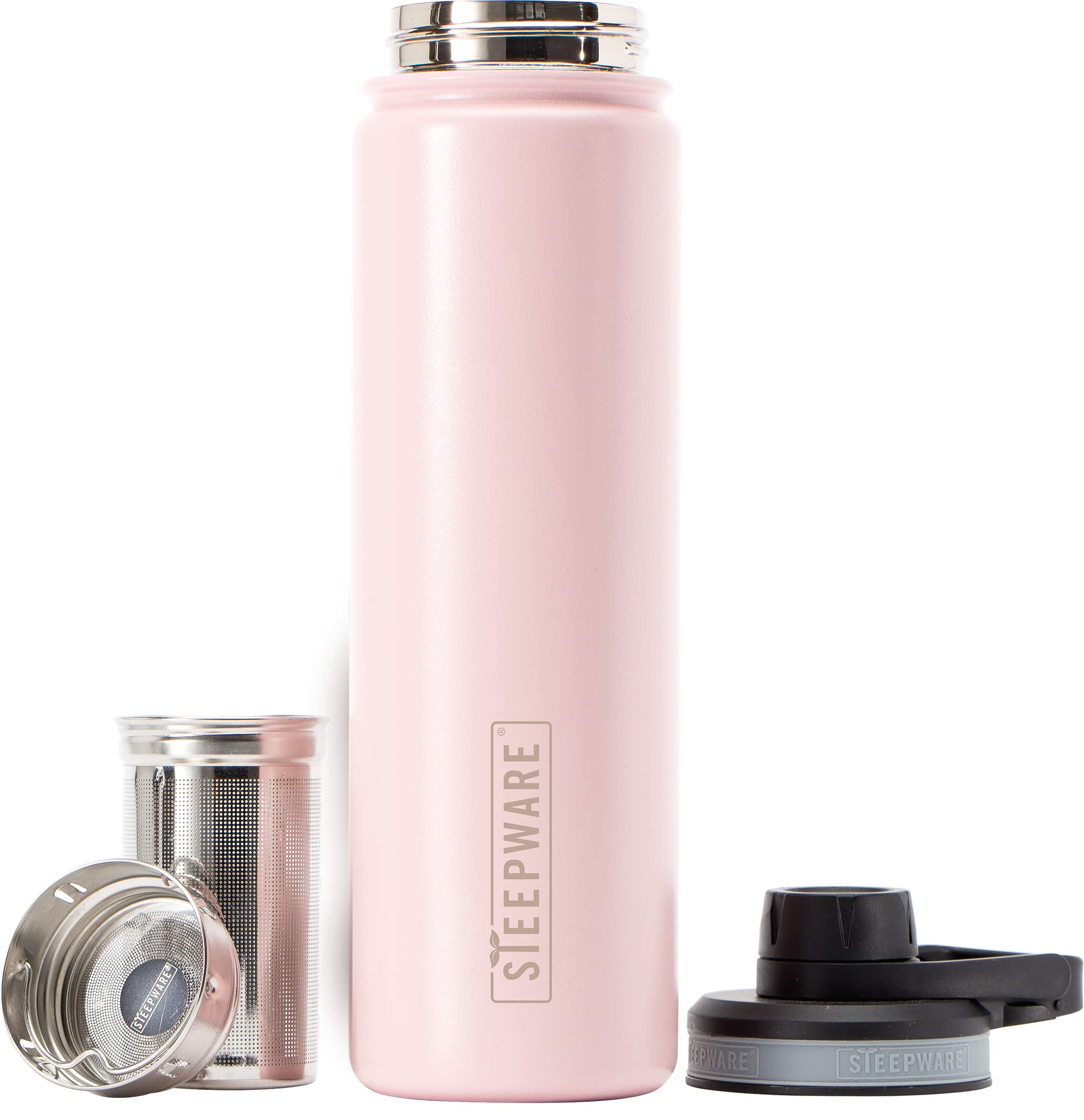 The Tea SpotSteepware Tea Tumbler and Thermos, 22oz, Tea Bottle with tea infuser for loose leaf tea or iced coffee, Sleek Double Wall Tumbler & Insulated Travel Bottle - Rose