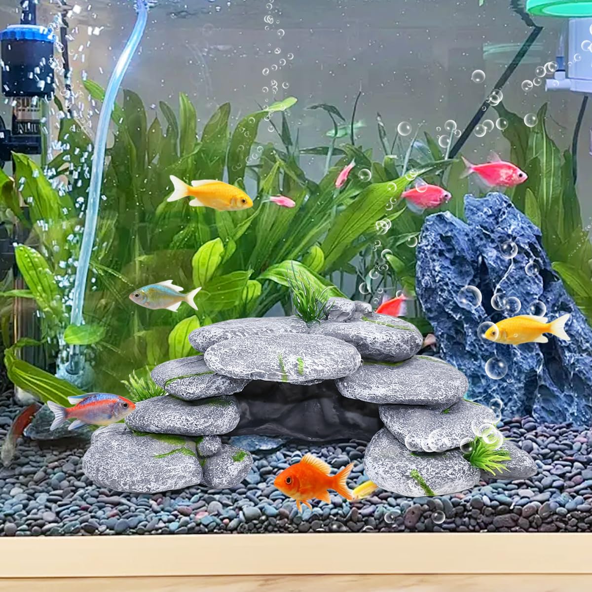 Cachette Aquarium Tortue, 23 * 12.5 * 7.5cm Décorations d'Aquarium en Résine, Pierre Aquarium Decoration, Cachettes et Grottes pour Les Reptiles, Tortues, Crevettes, Betta, Poisson