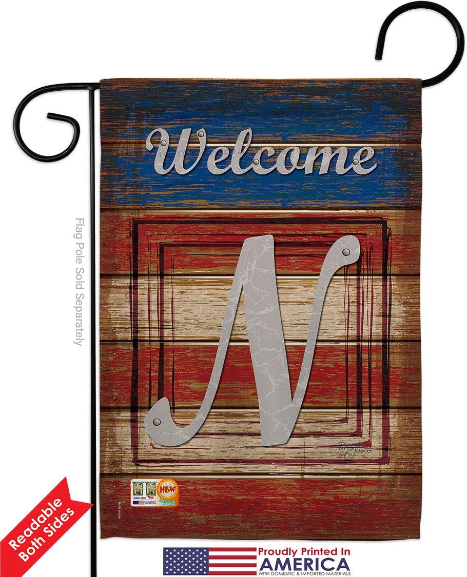 Patriotic N Initial Garden Flag Set Wall Hanger Monogram Americana Star and Stripes Patriotism Independence Memorial United State American Small Gift Yard House Banner Double-Sided 13 X 18.5
