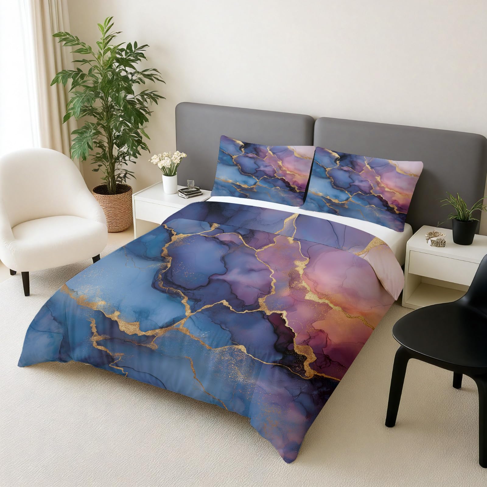Parure de couette marbre au fini peinture fluide haut de gamme en microfibre texturée 3 pièces