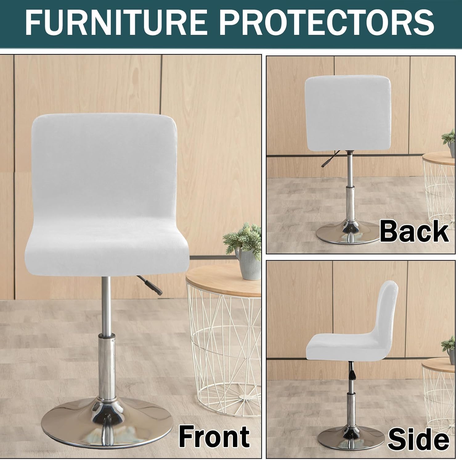 Velvet Bar Stool Covers with Backs 2 Pack, Stretch Swivel bar Stool seat Covers Removable Stool Cover with Elastic Bottom for Kitchen Bar Counter-Light Grey-2 Pack