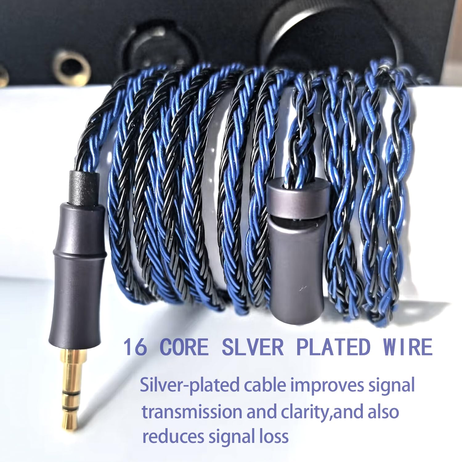 IEM Zapasowy kabel audio, 16-rdzeniowy posrebrzany kabel do słuchawek, ulepszone przewody QDC-C, pin, 1,5 m, kabel do monitora usznego do KZ ZS12 PRO X ZAS CCA C12 (wpuszczone 2-pinowe 3,5 mm